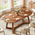 63" Solid Wood Oval Dining Table, Farmhouse Kitchen Table for 4-6 People, Rusitc Wood Dinner Table with Sturdy Base for Living Room, Dining Room, Apartment (Natural Brown)