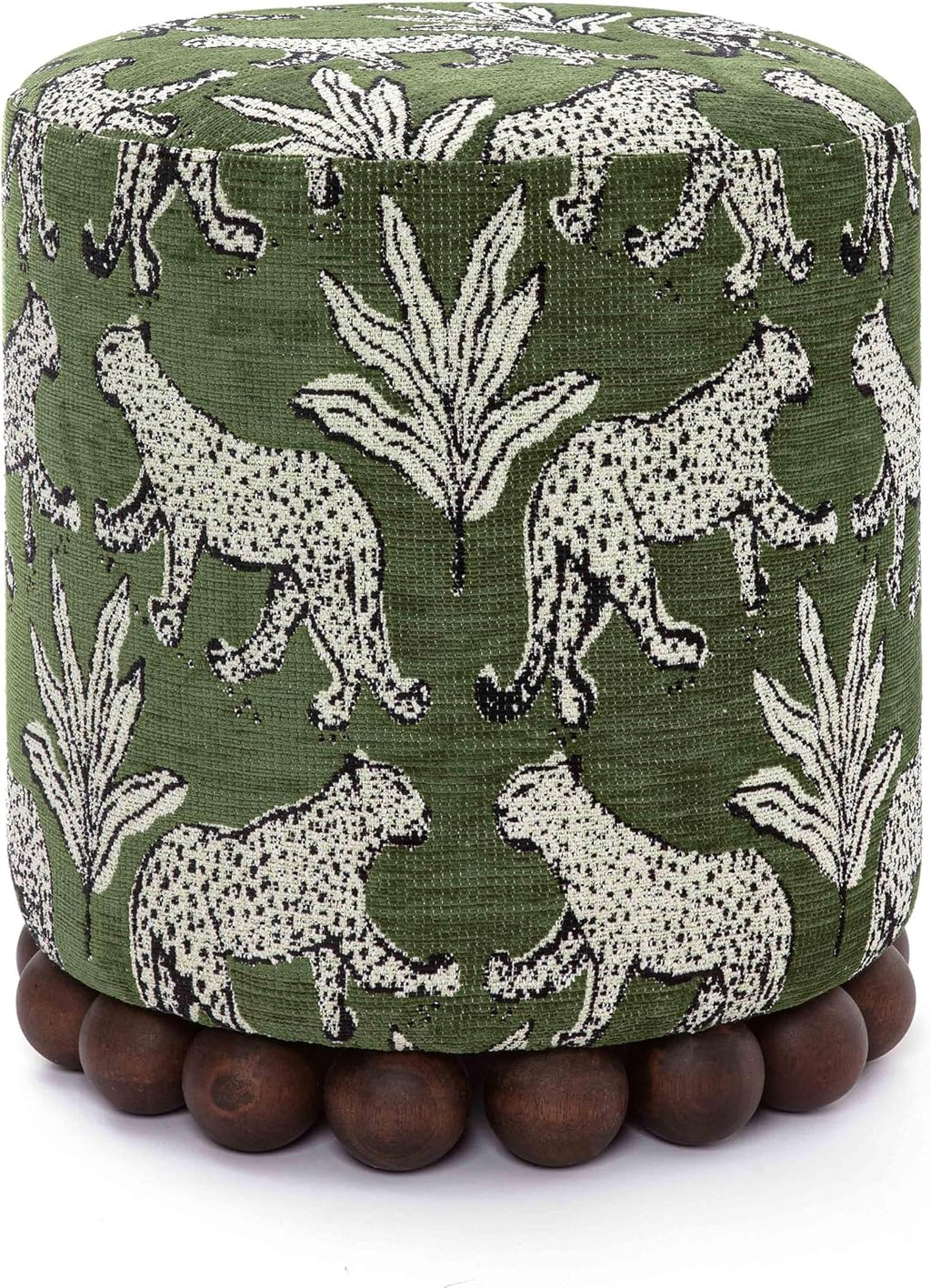 Tov Furniture Dex Olive Green Leopard Jacquard Ottoman