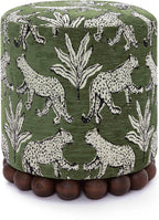 Tov Furniture Dex Olive Green Leopard Jacquard Ottoman