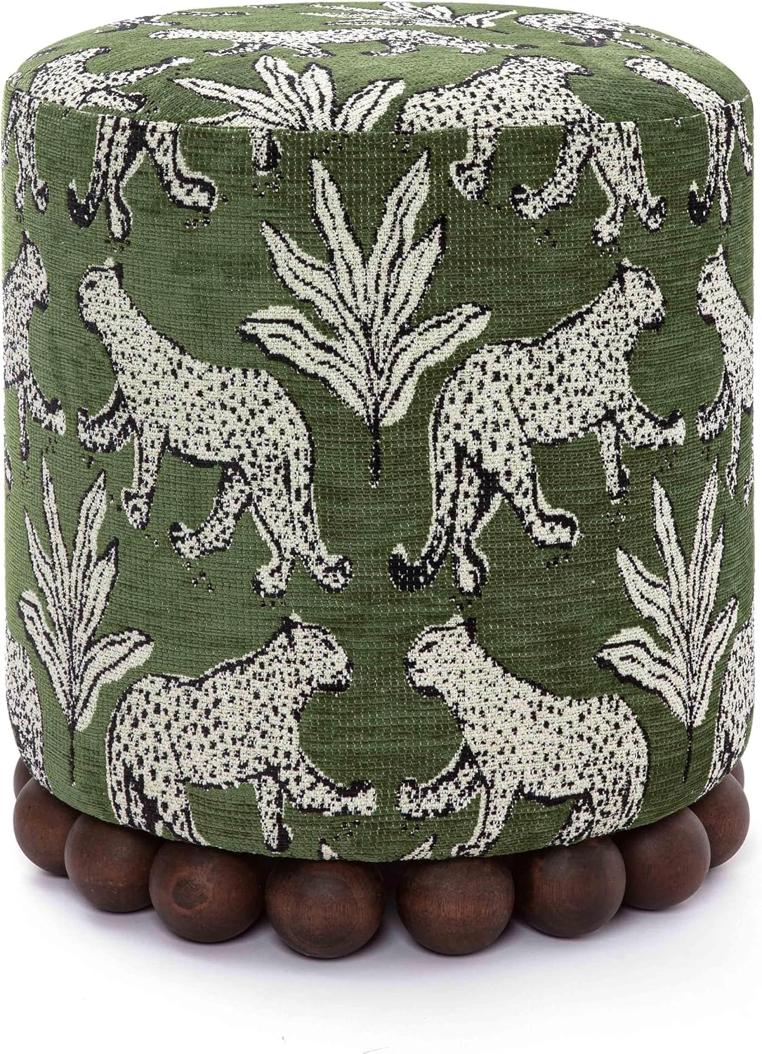 Tov Furniture Dex Olive Green Leopard Jacquard Ottoman