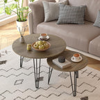 Small Round Nesting Coffee Table Set of 2 for Living Room, 27.56 inch Wood Modern Stacking Circle Coffee Table Side Table End Table with Metal Frame for Bedroom（Brown