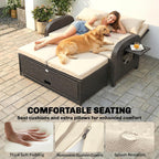Outsunny Patio Rattan Daybed, Wicker Outdoor Daybed with Storage Ottoman, Loveseat Sofa with Adjustable Backrest, Side Tables, Cushions, Headrests, Double Sunbed Lounger for Balcony, Beige