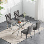 SSLine Modern 5-Piece Glass Dining Table Set for 4 Luxury Rectangle Glass Kitchen Table and Chair Set for 4, 61" Long Dining Room Tables with 4 Gray Tufted Chairs for Kitchen Home Office