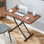 Space Saving Folding Dining Table, Adjustable Height Foldable Coffee Table with Wooden Tabletop and Metal Legs, Small Transformer Kitchen Table for Living Room, Dining Room, Apartment