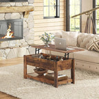 WLIVE Coffee Table, 39" Lift Top Coffee Table with Hidden Compartment and Storage Shelf for Living Room, Rustic Brown