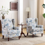 EROMMY Floral Accent Chair, Comfortable High Back Upholstered Armchair with Solid Wood Legs, Leisure Single Sofa Chair for Living Room, Home Office, Bedroom, Blue Floral