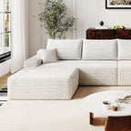 37.4" Plush Corduroy Ottoman, Upholstered Cloud Ottoman for Couch in a Box, Modular Sectional Couches for Living Room, Compressed Memory Foam, No Assembly Require, White
