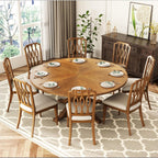 59" Solid Wood Round Dining Table for 6-8 People, Wooden Pedestal Base, Farmhouse Round Dining Room Table for Home Dining Room, Kitchen, Living Room