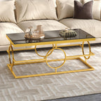 Glass Nesting Coffee Table Set with Metal Frame & Glam Design, Gold & Black | Modern Round Cocktail Center Table with Tempered Glass, Luxury for Living Room & Home Decor
