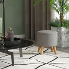 Light Gray Round Storage Ottoman with Hidden Lid and Linen Fabric