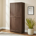 Crosley Furniture Naomi Modern Reeded Kitchen Pantry Storage Cabinet, Dining, Laundry Room, Bathroom, Walnut