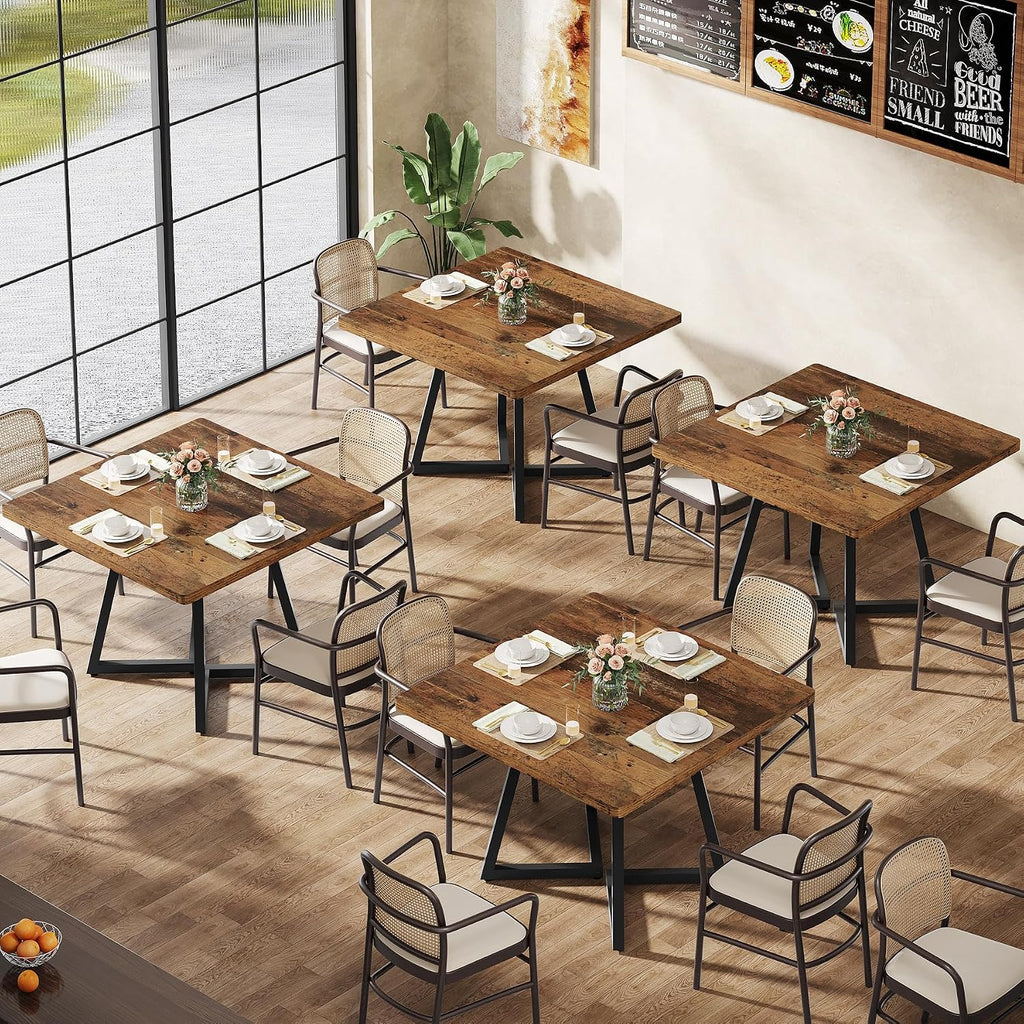Tribesigns Square Commercial Dining Table Set of 6, 31.5" Dinner Table with Metal Base, Wooden Kitchen Table for Restaurant, Cafe, Bakery, School, Apartment, Dark Brown