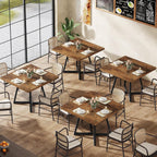 Tribesigns Square Commercial Dining Table Set of 6, 31.5" Dinner Table with Metal Base, Wooden Kitchen Table for Restaurant, Cafe, Bakery, School, Apartment, Dark Brown