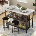 Recaceik 3 Piece Pub Set, Rectangular 2 Bar Stools, Faux Marble Dining Room Set of 2, Modern Counter Height Table with Storage, Kitchen Island with Seating, White