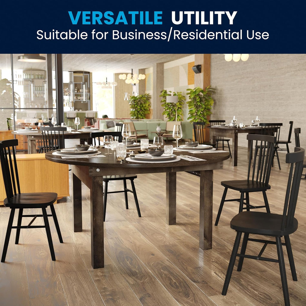 Flash Furniture Hercules Commercial Round Farmhouse Folding Table, Antique Rustic Solid Pine Dining Room Table, Foldable Locking Legs, 60" Diameter, Mahogany
