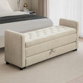 Chifee & Vingol 58.27" W Ottoman Bench with Double Storage Space, Upholstered End of Bed Storage Bench Entryway Shoe Benches,Griege