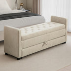 Chifee & Vingol 58.27" W Ottoman Bench with Double Storage Space, Upholstered End of Bed Storage Bench Entryway Shoe Benches,Griege
