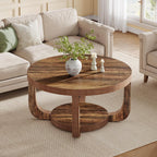 Tribesigns Round Coffee Table, 2-Tier Circle Coffee Table with Storage, Modern Wooden Accent Center Table for Living Room, Thick Tabletop & Base, Dark Brown