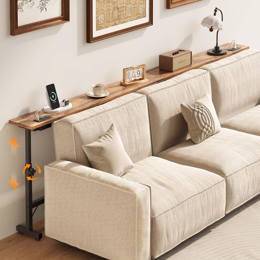 2 Pack 79" Behind Couch Table with Adjustable Height Narrow Console Sofa Table with 2 Power Outlets Long Entryway Table for Hallway Bedroom Living Room Decor Foyer Furniture Rustic Brown