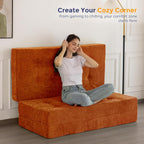 MAXYOYO 6" Folding Sofa Bed for Floor, Tufted Tri-Fold Floor Mattress | Full Size Portable Sofa Couch Guest Mat with Chenille Fabric for Adults, Foldable Topper for Camping, Orange, Full