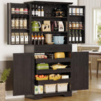 IRONCK 72" Farmhouse Kitchen Pantry Cabinet with Sliding Storage Rack,Black | Tall Freestanding Cupboard with 6 Hanging Shelves for Kitchen, Dining Room