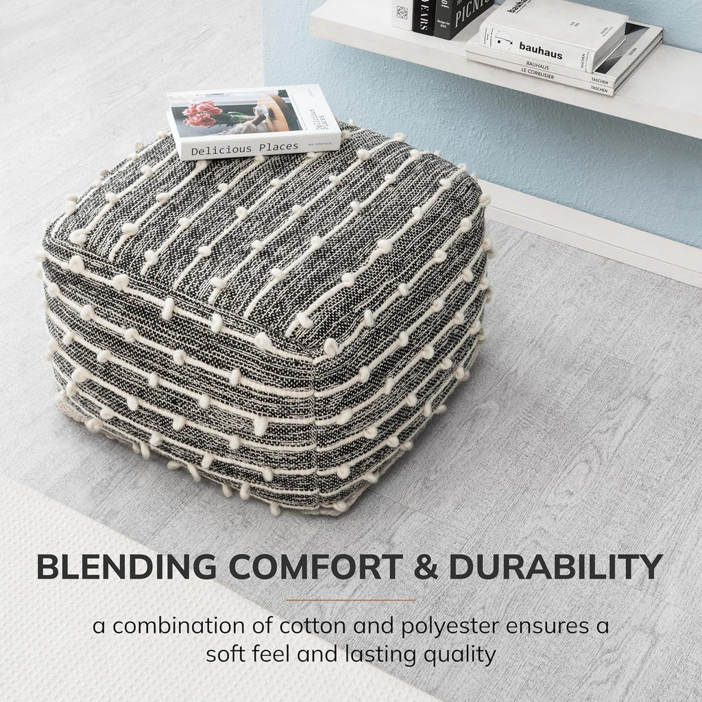 Anji Mountain Pouf Ottoman Foot Rest, Handmade Ottoman Pouf, Comfortable Foot Stool, Decorative Floor Seating for Living Room Decor, Bedroom & Home Décor Accent - Badger