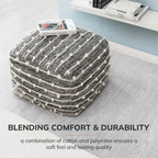 Anji Mountain Pouf Ottoman Foot Rest, Handmade Ottoman Pouf, Comfortable Foot Stool, Decorative Floor Seating for Living Room Decor, Bedroom & Home Décor Accent - Badger