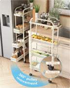 UMDONX 4-Tier Narrow Mobile Storage Cart with Pull-Out Baskets | The Multifunctional Pull-out Storage Rack Is Suitable for Bathrooms, Kitchens, and Laundry Rooms