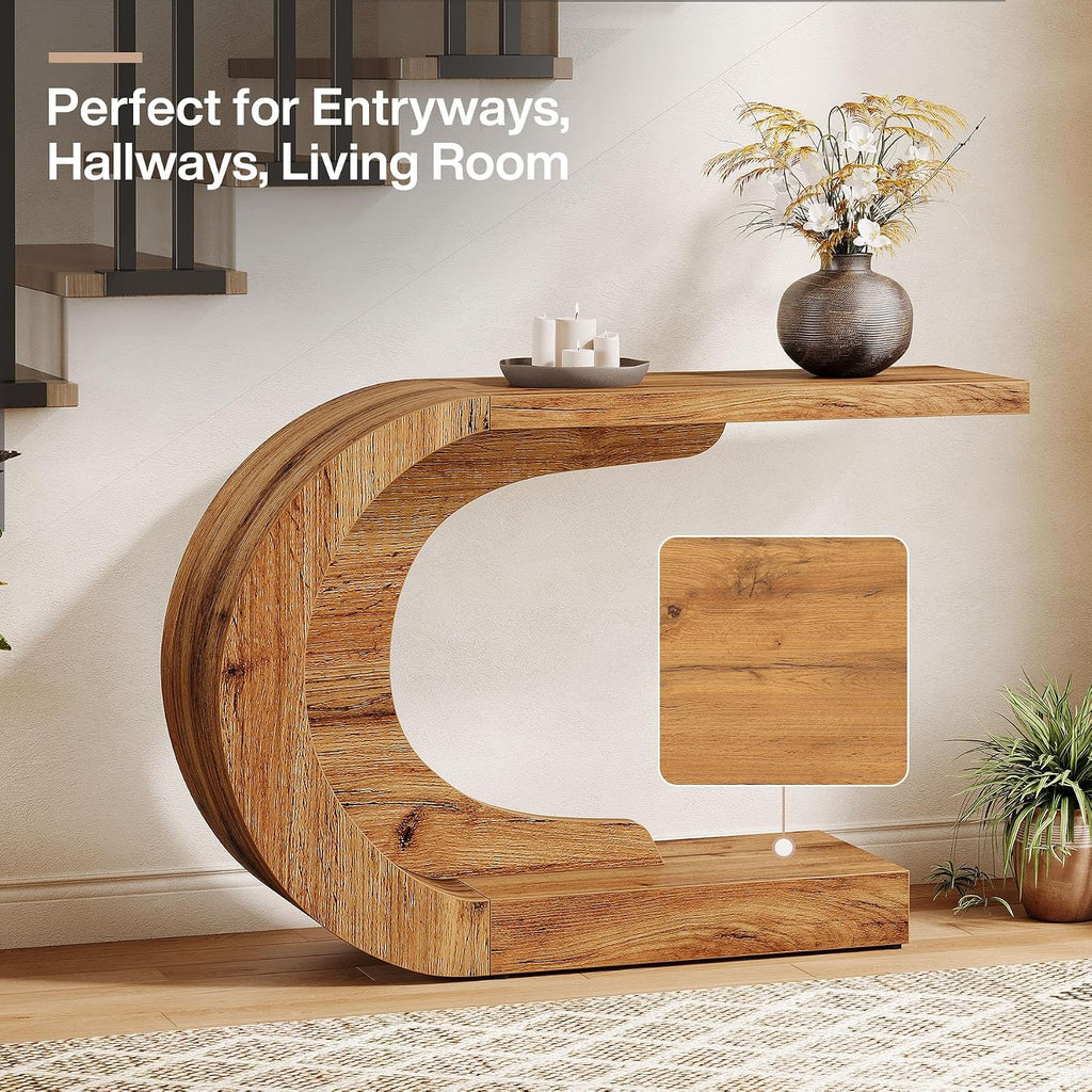Tribesigns 43.3" Mid-Century Modern Console Table for Entryway, Wood C-Shaped Hallway Entry Accent Table for Living Room, Entrance, Foyer, Easy Assembly, Natural Brown