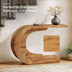 Tribesigns 43.3" Mid-Century Modern Console Table for Entryway, Wood C-Shaped Hallway Entry Accent Table for Living Room, Entrance, Foyer, Easy Assembly, Natural Brown