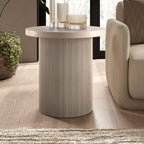 Henn&Hart 22'' Fluted Modern Wooden Round End Table, Ribbed Side Table, Nightstand for Living Room, Office, Family Room, or Bedroom, Alder White
