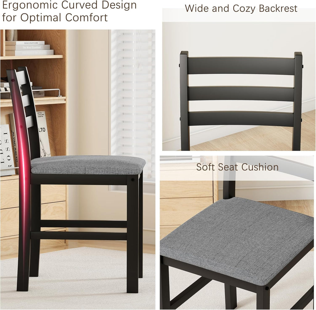 WiberWi Dining Table Set for 4, Solid Wood Kitchen Table and Chairs Set of 4, 43.3” Space-Saving Mid Century Modern Dining Room Table with Upholstered Chairs, Black