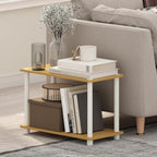 Furinno Turn-N-Tube Side Table, 2-Tier Wide End Table with Open Shelf, Toolless Assembly Night Stand, Bedside Table, for Living Room, Bedroom, Light Beech