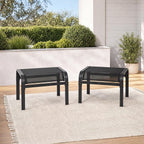 Outdoor Ottoman Set of 2, Ottoman Foot Rest with Textile Fabric, Metal Frame, No-Slip Feet, Stackable Stools for Patio Garden Pool, Black