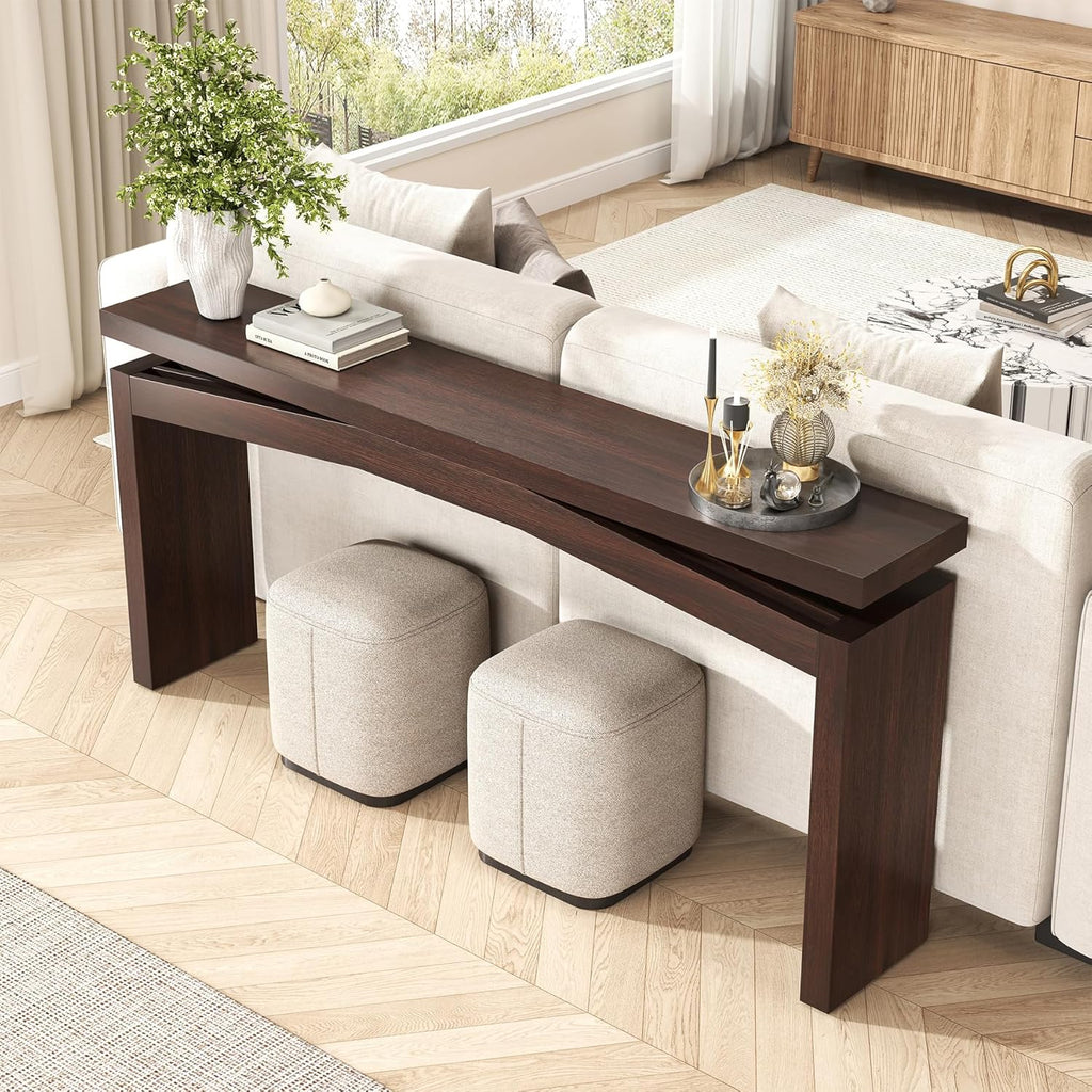 Epecoya Modern Dark Brown Console Table for Living Room, Vintage Wooden Entry Way Tables 63", Behind Couch Table Skinny for Entrance, Hallway, Home, Apartment, Dark Brown