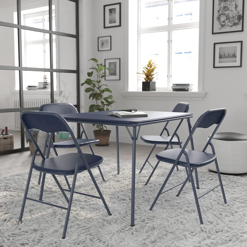 Flash Furniture Madison 5-Piece Folding Card Table and Chair Set, Navy | Portable, Indoor/Outdoor, Event Table and Chairs