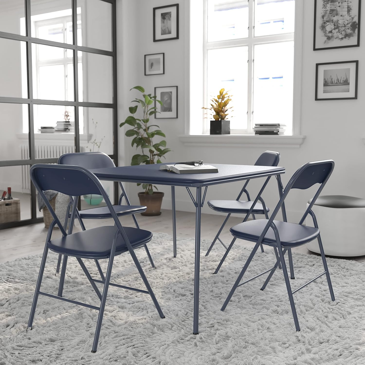 Flash Furniture Madison 5-Piece Folding Card Table and Chair Set, Navy | Portable, Indoor/Outdoor, Event Table and Chairs
