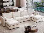 Ihanherry 152" Oversized Modular Sectional Sofa, Modern U Shaped Cloud Couch with 2 Storage Ottoman, 6-Seat Comfy Chenille Deep Seat Sofa with 2 Pillows for Living Room, Beige