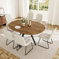HIPIHOM Extendable Round Dining Table Set for 6 People, 43.3"-59.1" Extendable Kitchen Table with 6 Upholstered Chairs, Space Saving for Kitchen Dining Room (Walnut Table+6 U-Shaped White Chairs)