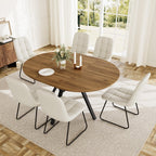 HIPIHOM Extendable Round Dining Table Set for 6 People, 43.3"-59.1" Extendable Kitchen Table with 6 Upholstered Chairs, Space Saving for Kitchen Dining Room (Walnut Table+6 U-Shaped White Chairs)