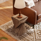 COZAYH Modern Geometric Wood Grain End Table, Fully Assembled, Brown | Farmhouse Structural Design Side Table with Sculptural Pedestal Base for Living Room, Bedroom, Office