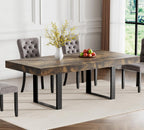 63"-78.7" Extendable Dining Table Set of 6, Rustic Brown Kitchen Dining Table & 6 Upholstered Velvet Chairs with Wood Leg, Modern 7 Piece Wood Expandable Kitchen Table Set