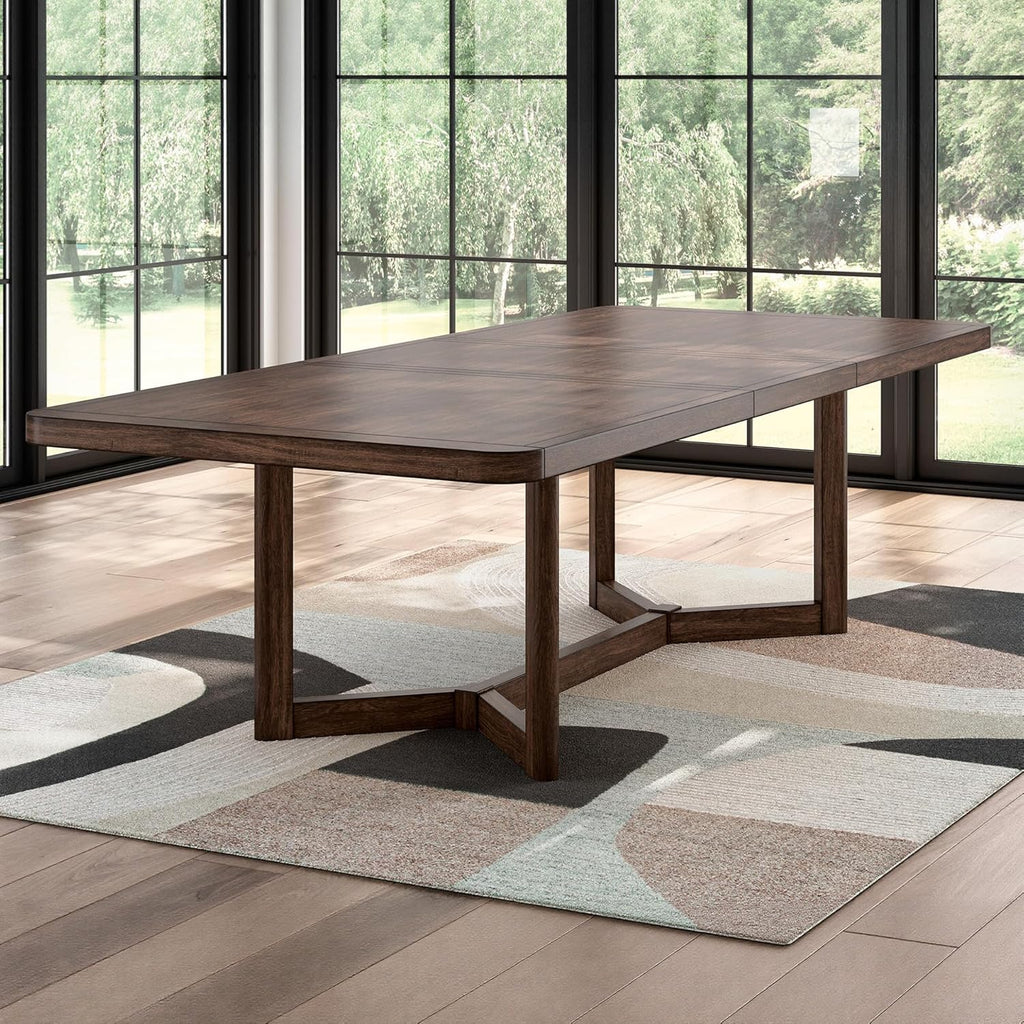 Signature Design by Ashley Yingden Collection Extendable Wood Dining Table, Rectangular 84" to 108" Length with 24" Removable Leaf, Seats 8, Hardwood Solids & Mango Wood Veneer, Dark Warm Brown