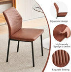 Dining Chairs Set of 6, Brown PU Leather Dining Chairs, Comfortable Upholstered Armless Kitchen Chairs with Black Metal Legs for Living Room, Dining Room, Kitchen