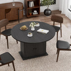 43.3in-59in Extendable Round Dining Table for 4-8, Modern Expandable Kitchen Oval Dining Table, Space Saving Circle Dining Room Table with Storage Shelf for Kitchen Living Room