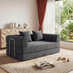 Futon Sofa Bed Modular Loveseat Sleeper Folding Pull Out Couch with Pillows, No Assembly Required Couch for Living Room Bedroom Guest Room (Grey, 53.15" Loveseat Sofa)