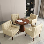 Accent Chair, Comfy Mid Century Modern Small Armchairs with Solid Wood Frame and Soft Cushion for Living Room, Bedroom (Faux Leather, Cream, Set of 2)