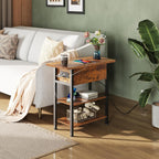 WLIVE End Table with Charging Station, Flip Top Narrow Side Table with Storage Shelf, Small Nightstand with USB Ports and Outlets,Bedside Table for Living Room, Bedroom,11.81" D x 23.62" W x 24.33" H