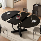 Einhomn 59" Extendable Round Dining Table for 4-6, Modern Oval Kitchen Table with Heavy Duty Curved Legs & Pedestal Base, Space Saving Circle Dinner Room Table for Dining Kitchen Living Room, Black