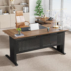 Tribesigns 63 Inch Executive Desk with Filing Cabinet, L Shaped Office Desk | Large Office Desk with File Drawer, L Shaped Desk with Storage, Computer Desk for Home Office, Easy Assembly, Brown and Black